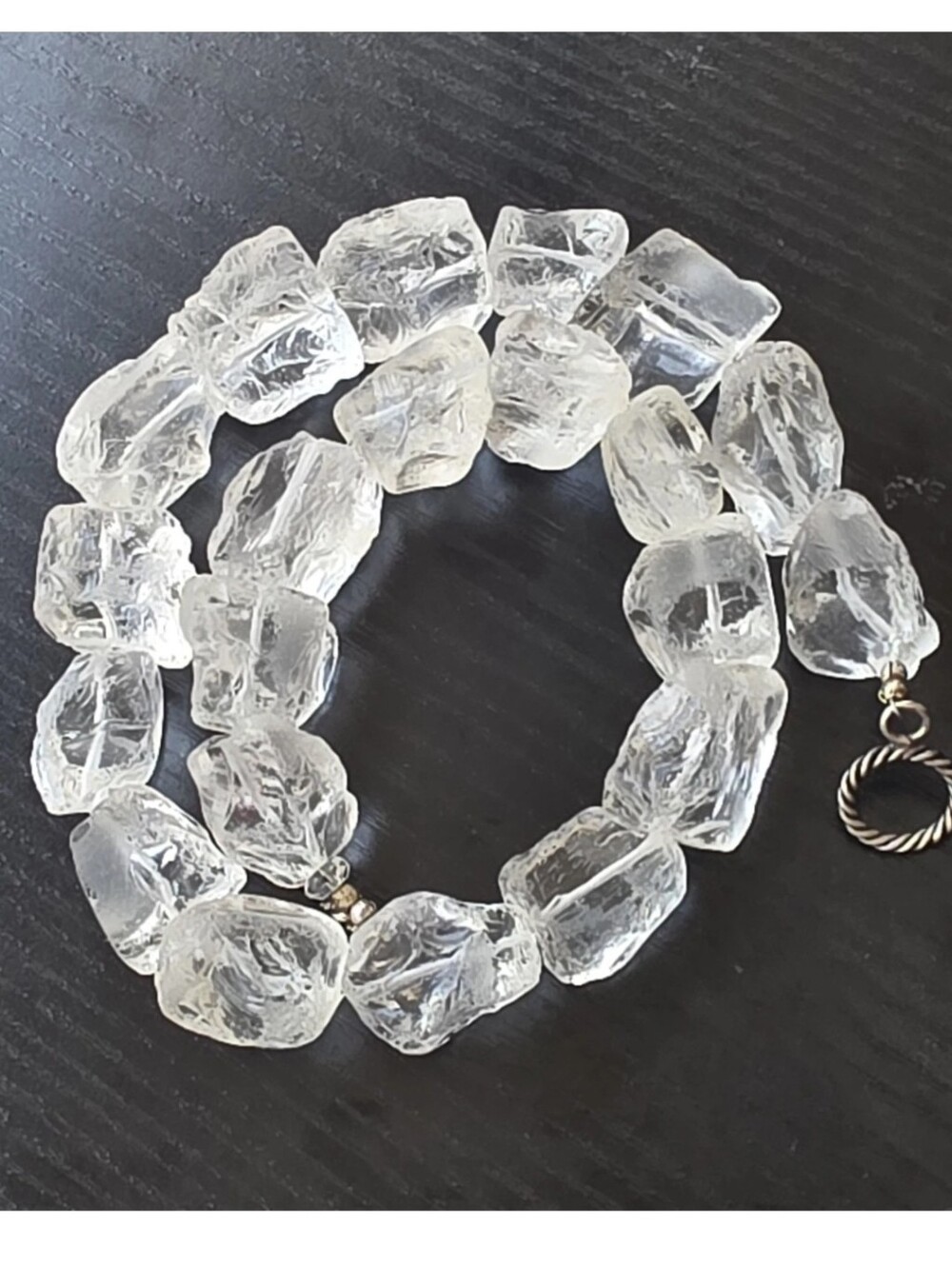 Vintage Clear Rock Crystal Quartz Chunky Nugget Bead Necklace Sterling Clasp 17"